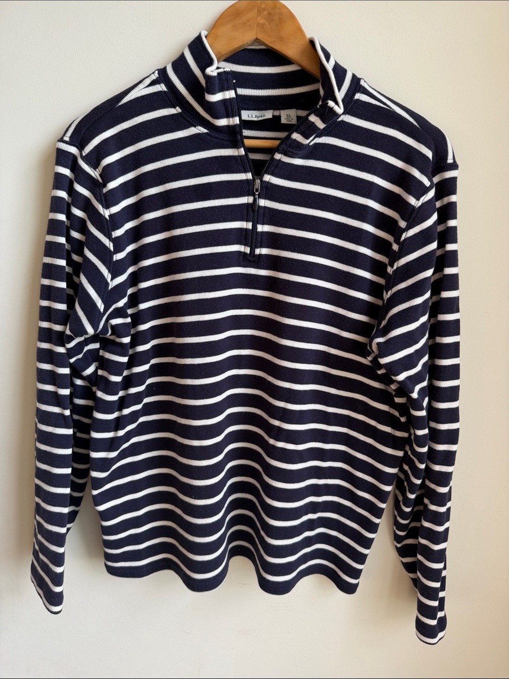 LL Bean 100% Cotton Lightweight Ribbed Striped Quarter Zip Mock Neck XL